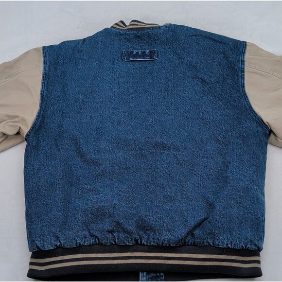 Cabela's Men's Vintage Varsity Jacket Outdoor Working Size Large Blue Beige - Picture 5 of 11